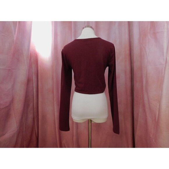 FOREVER 21 Long Sleeve Twist Crop Top Women L Burgundy Cotton Blend - Picture 4 of 8